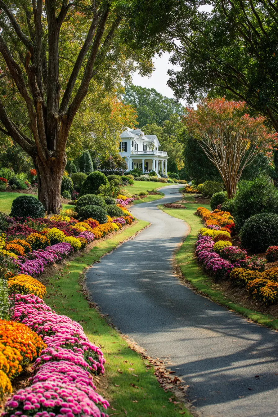 Colorful Garden Horseshoe Driveway