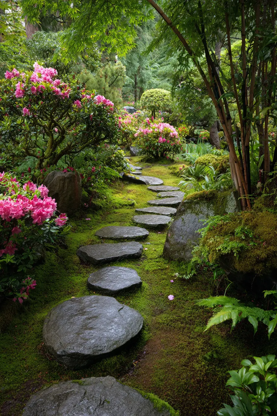 Stepping Stones in a Blooming Garden Path