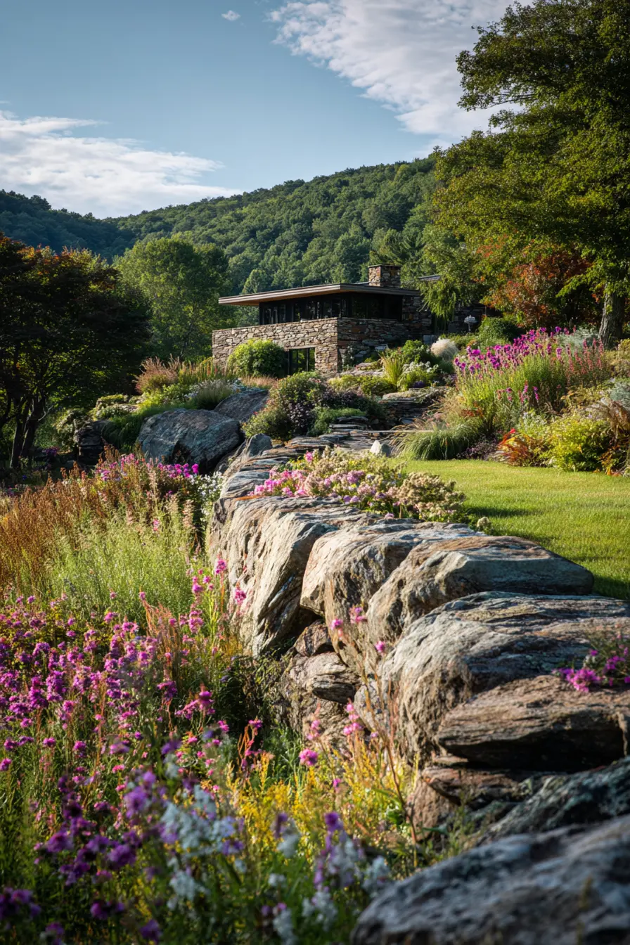 Hillside Rock Border with Wildflower Beauty