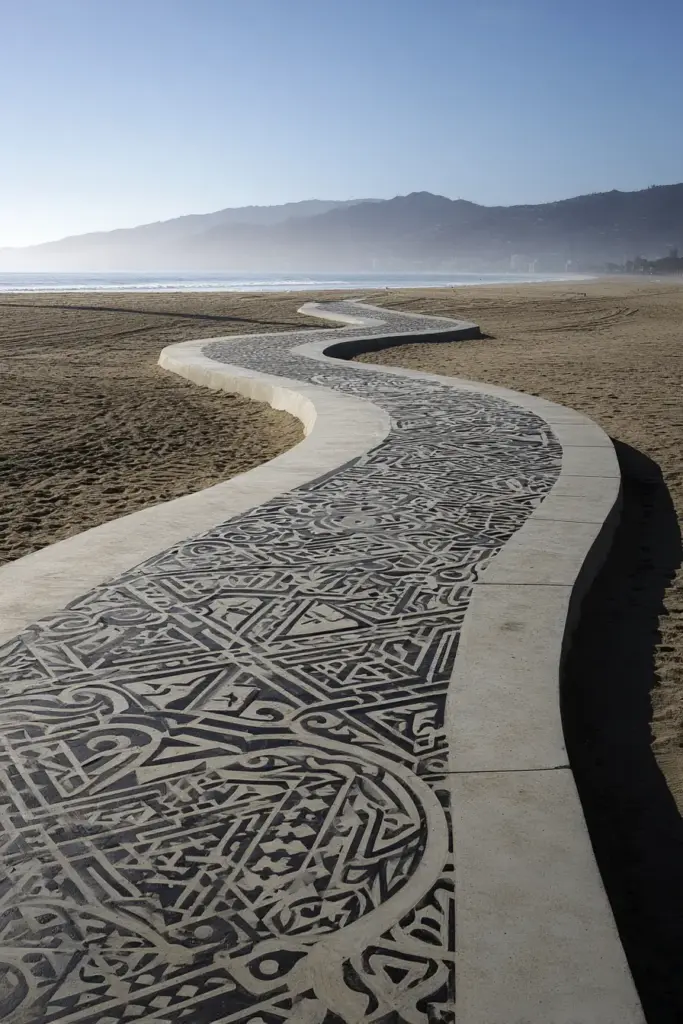 Artistic Concrete Pathway Along the Shore