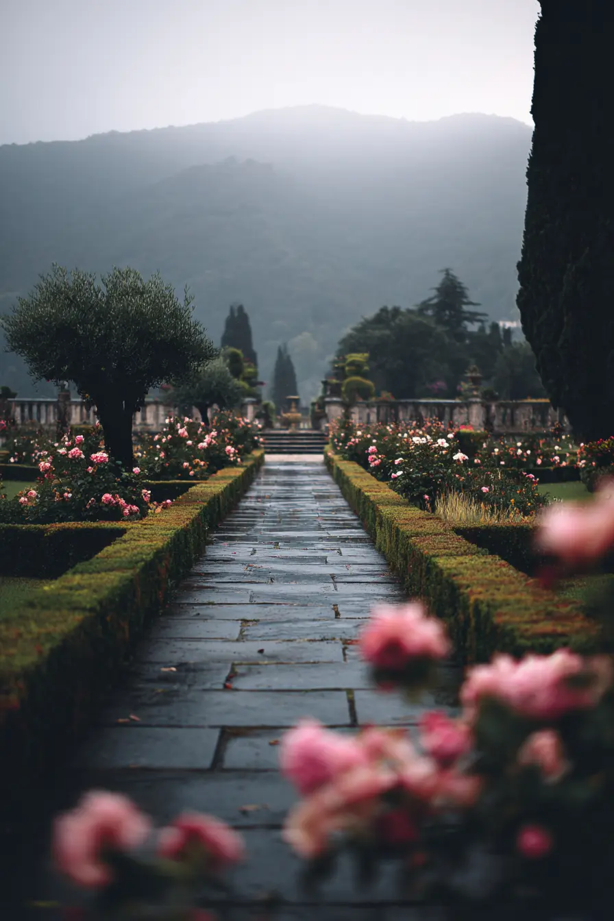 Formal Stone Path with Rose Borders