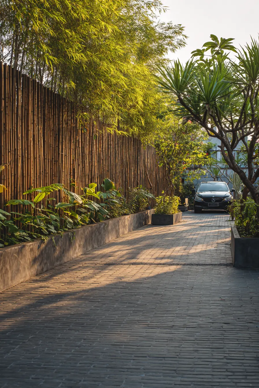 Modern Brick Parking Pad with Bamboo Accents