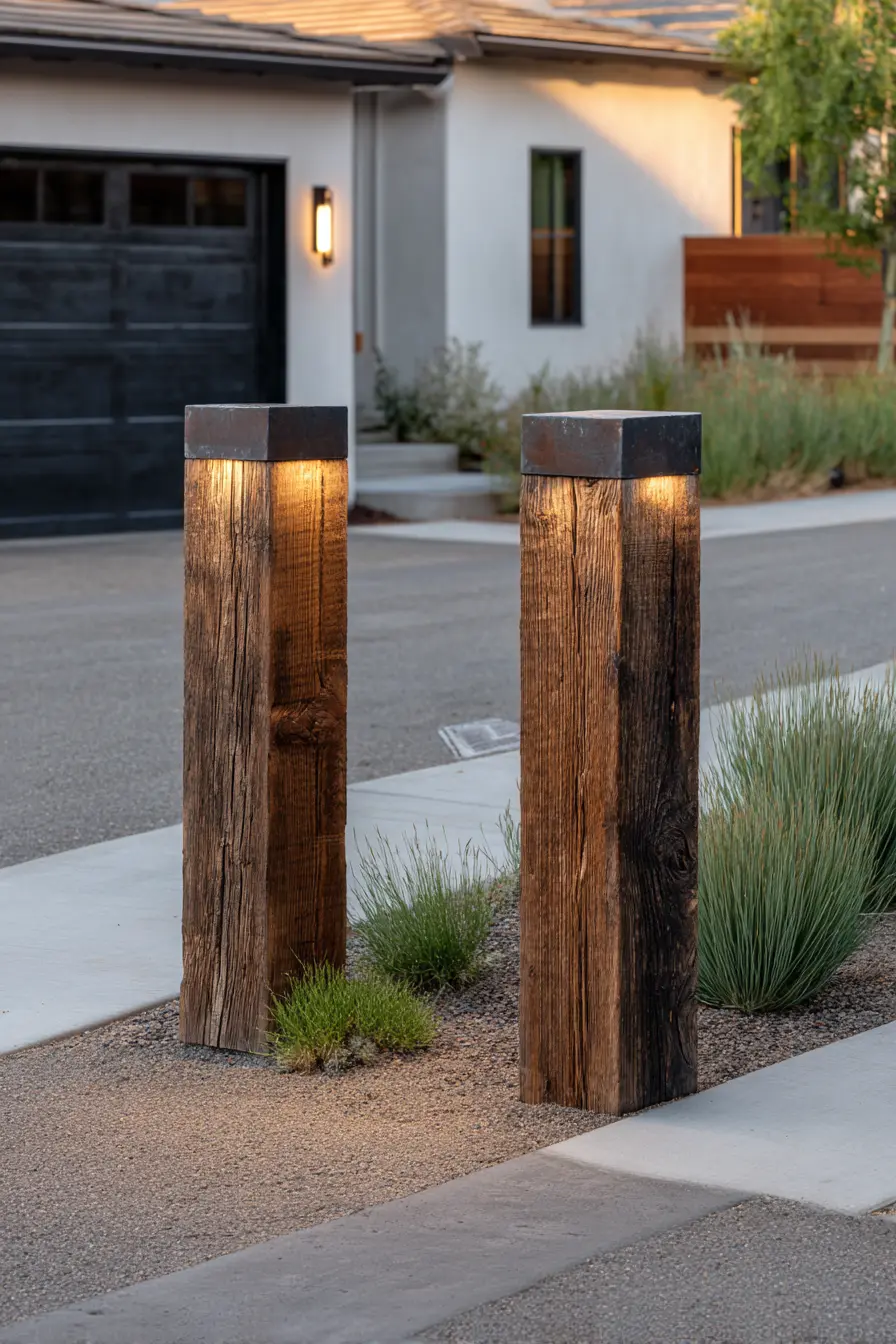 Modern Wooden Pillars with Subtle Lighting