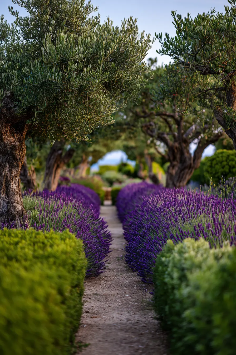 Lavender-Lined Path with Rustic Charm