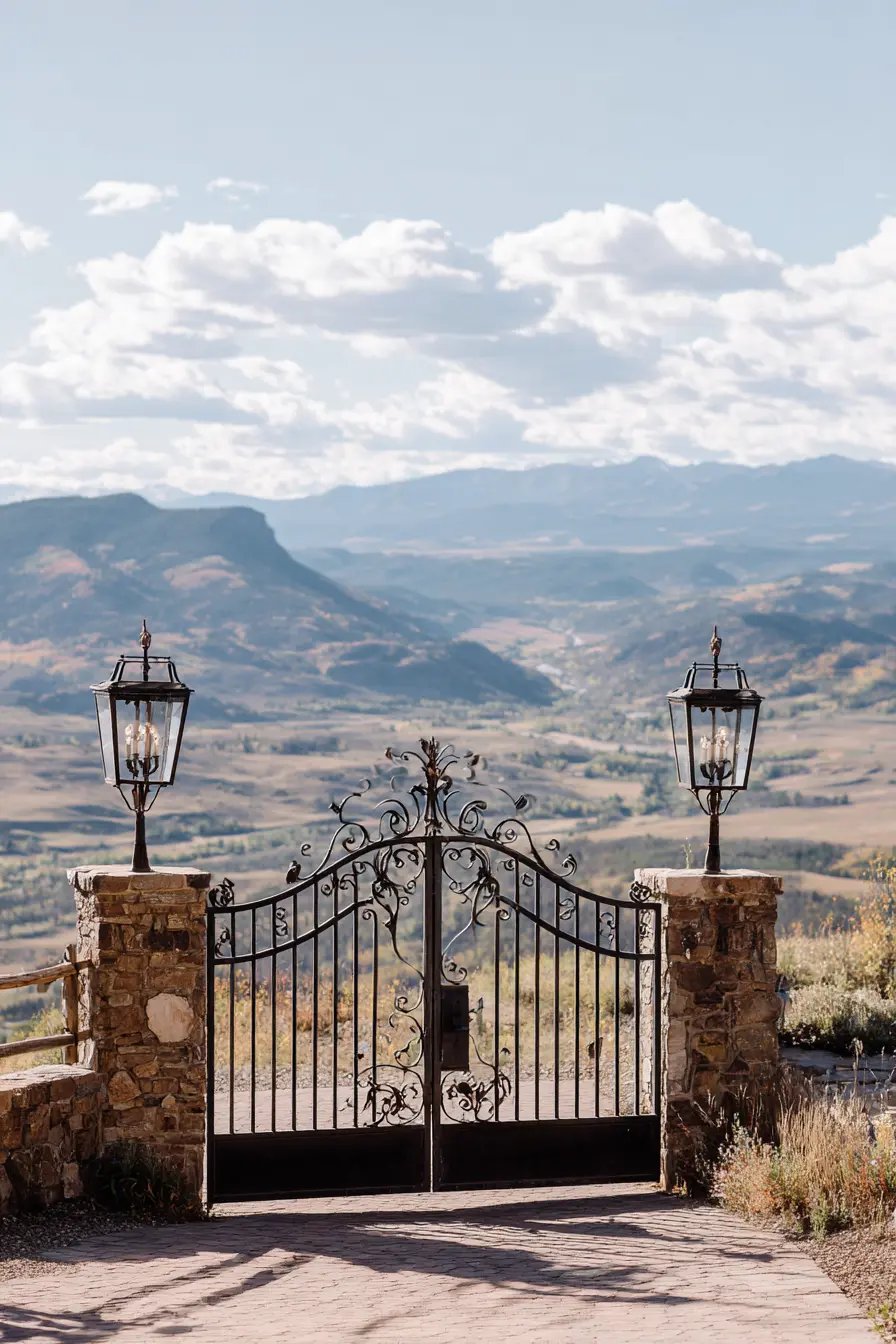 Scenic Ranch Driveway with Wrought Iron Gate