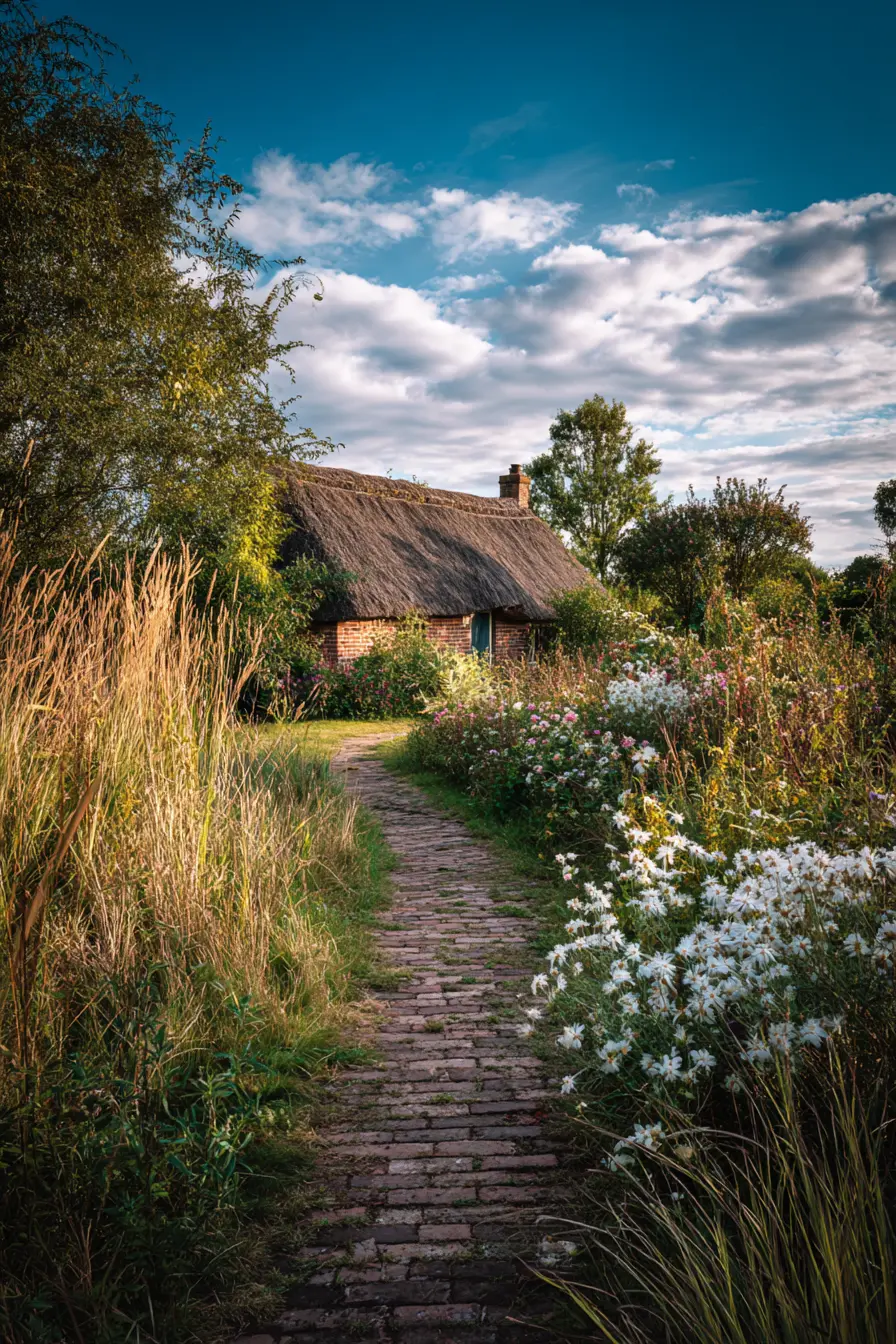 Weathered Brick Path to a Cottage Retreat