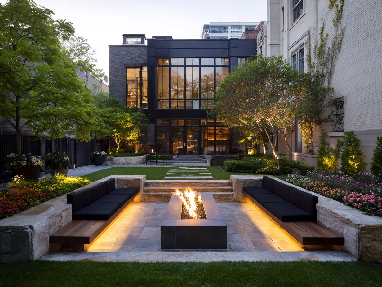 Circle a Fire Pit Area With String Lights to Create a Definite Boundary