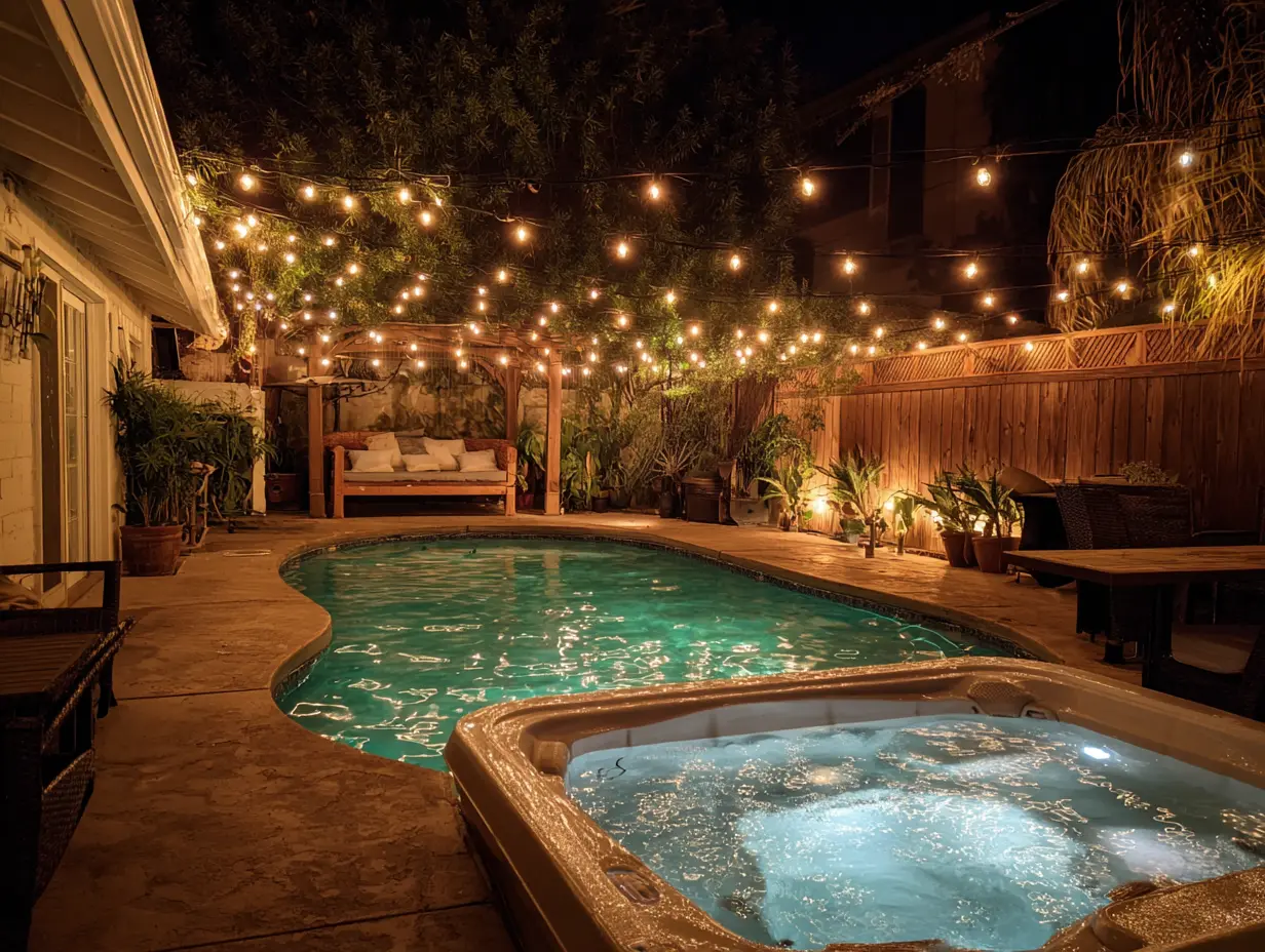 Decorate an Elevated Pool With Fairy Lights in the Background