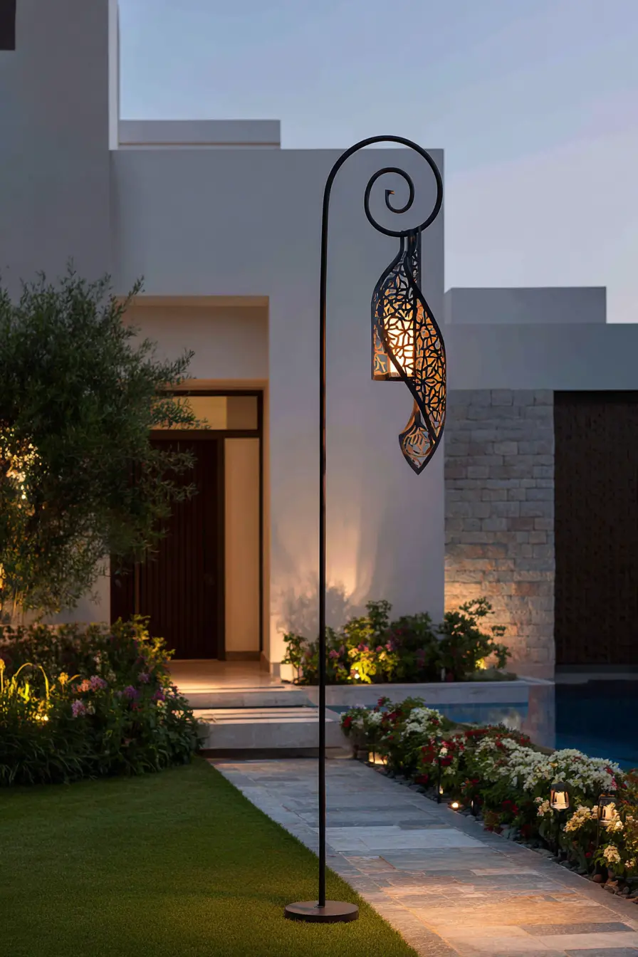 Artistic Leaf-Inspired Driveway Lamp Post
