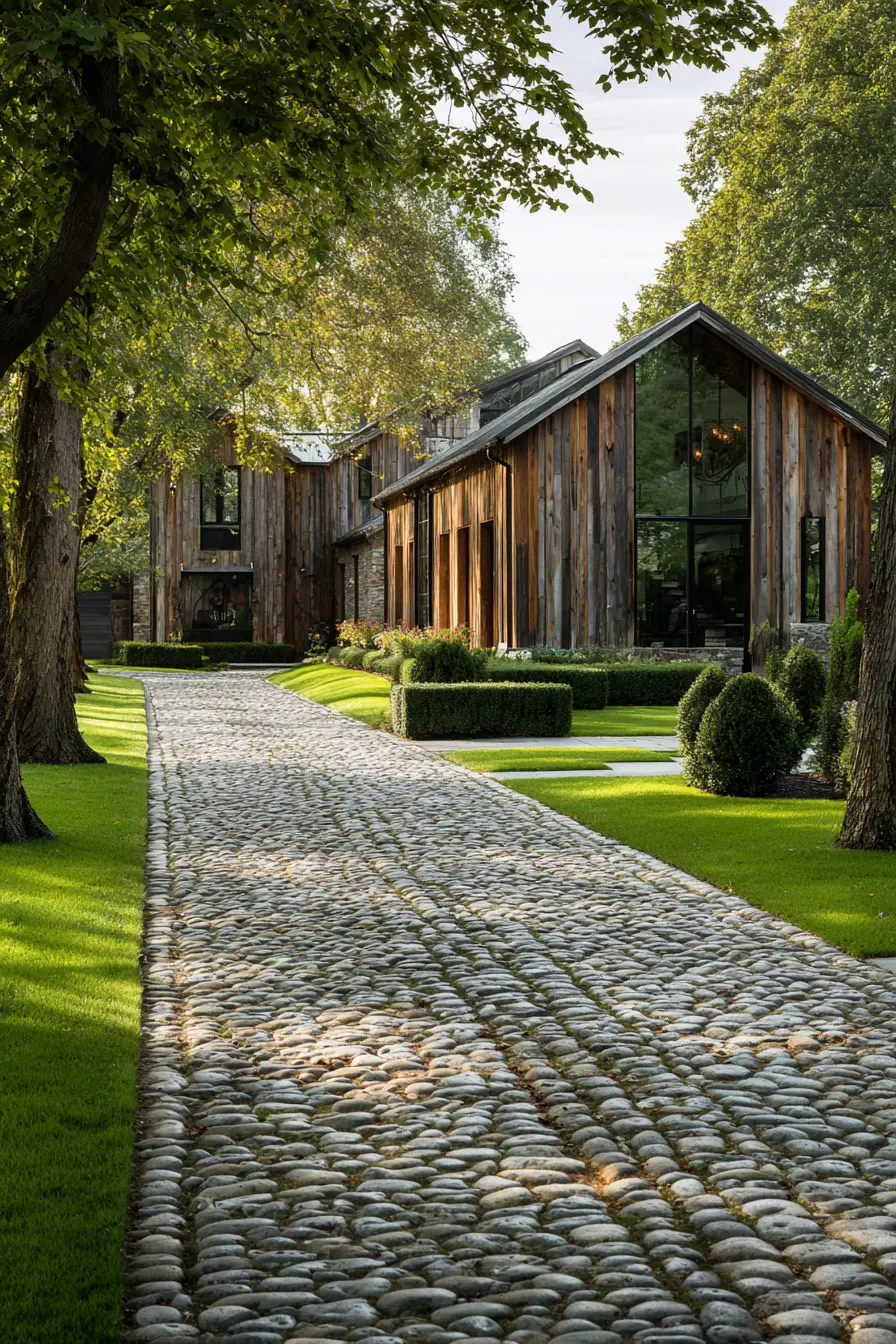 Contemporary Cobblestone Driveway with Rustic Flair