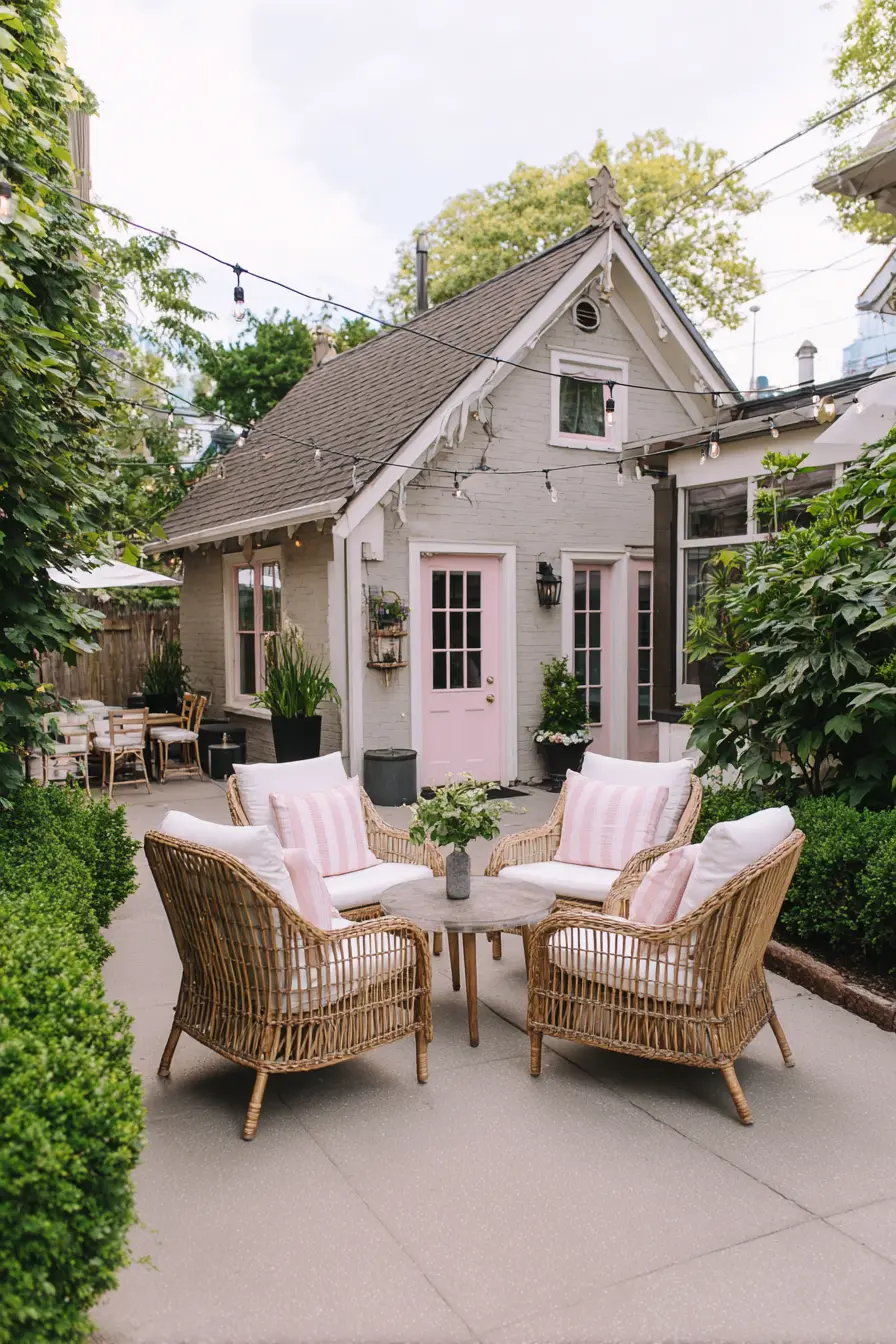 Cozy Courtyard Salon with Pastel Charm