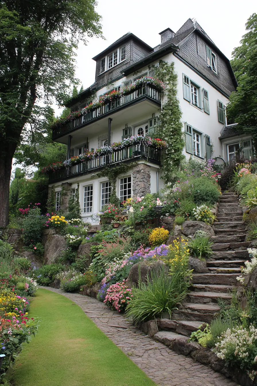 European Style Two Story House with Garden Charm