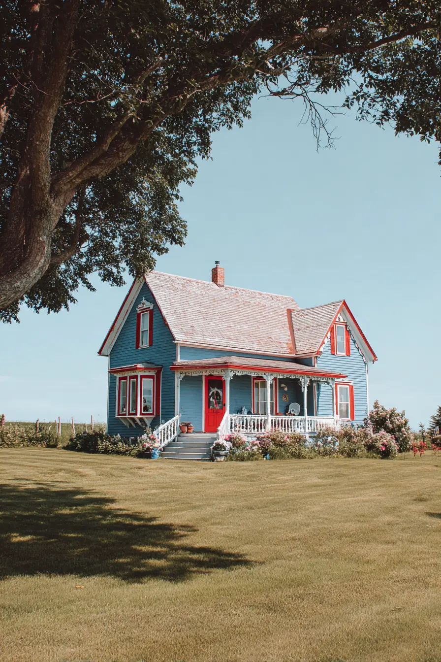 Bold Blue Siding with Vibrant Accents