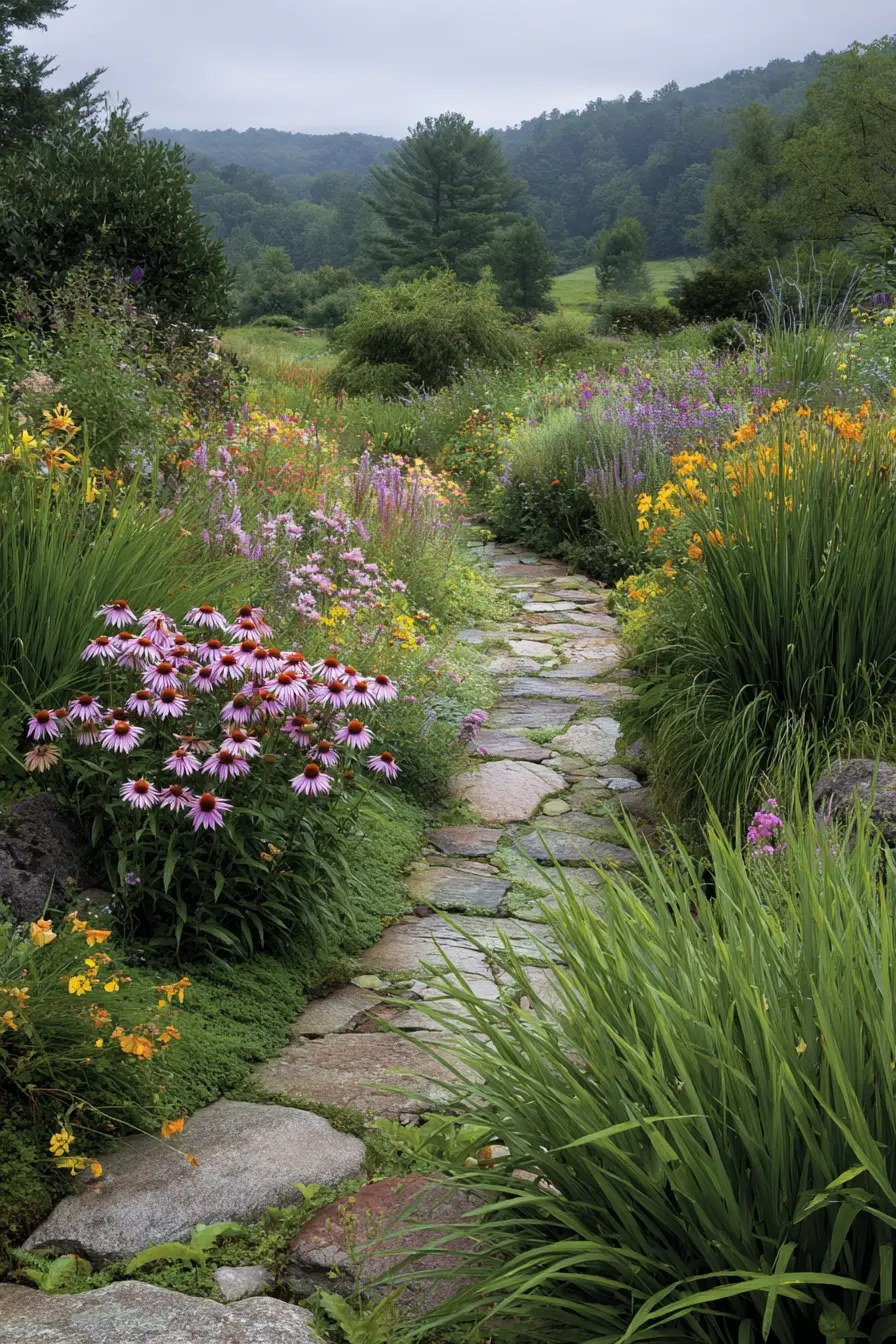 Wildflower Pathway with Natural Stone Steps