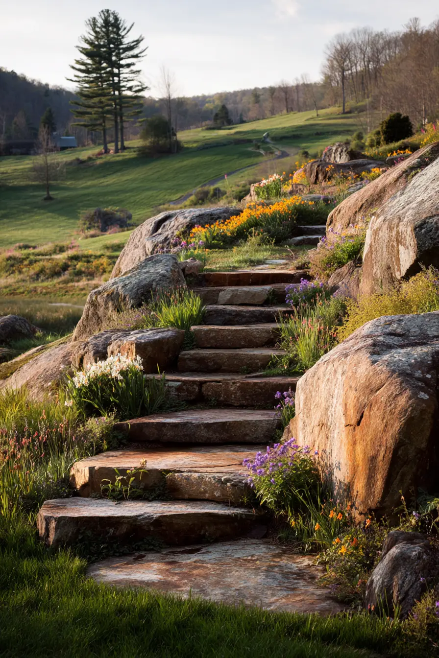 Stone Stairway with Natural Rock Edging