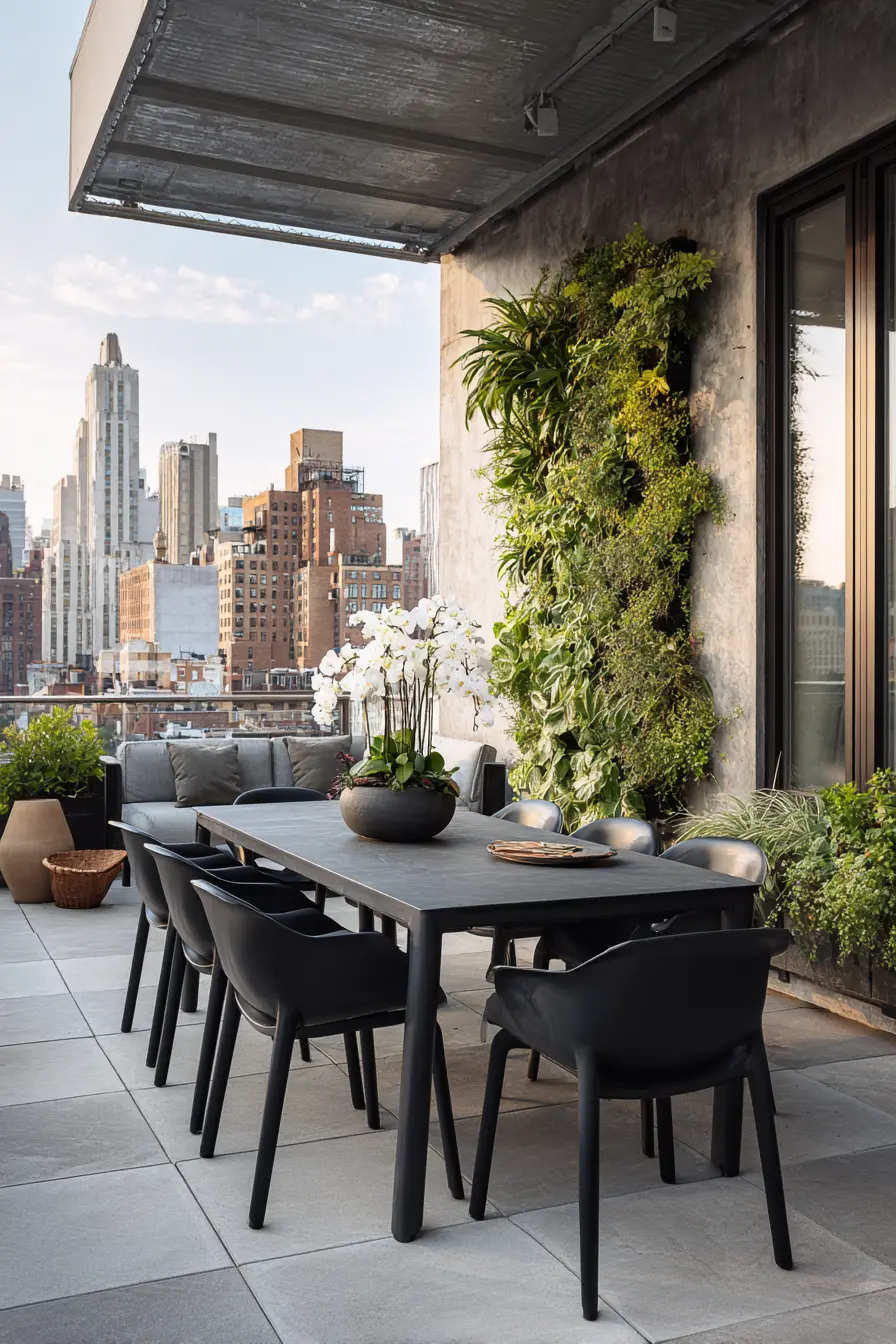 Rooftop Patio with Modern Green Wall