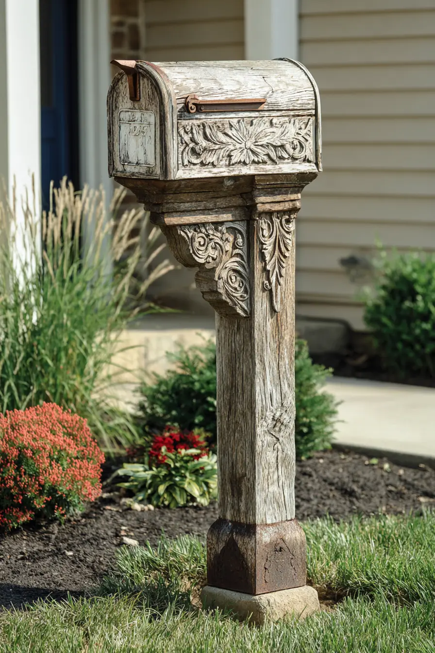 Ornate Wooden Mailbox with Vintage Craftsmanship