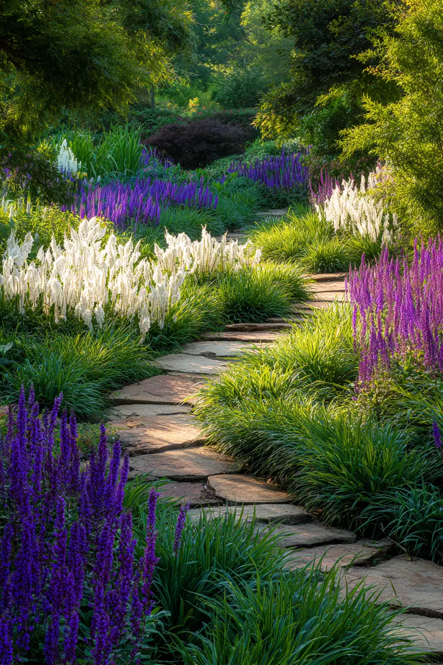 Flower-Lined Stone Path for a Colorful Garden Stroll