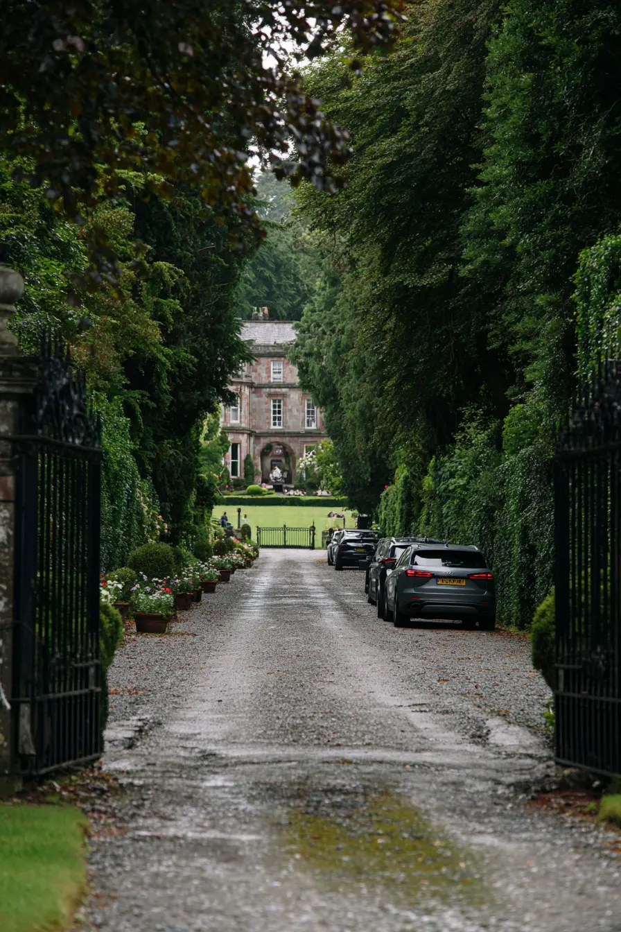 Grand Driveway Divider with Lush Green Walls