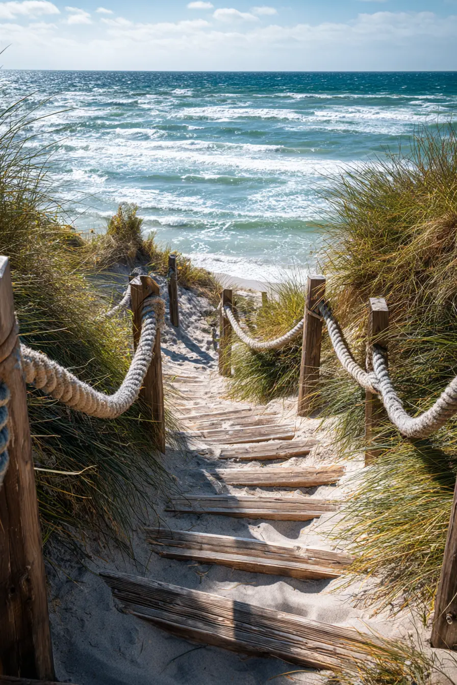 Coastal Wooden Steps Leading to the Sea
