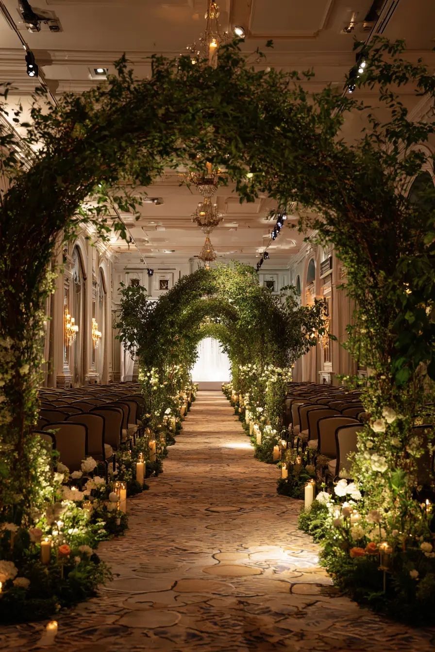 Greenery Arch Walkway with Candlelight Glow
