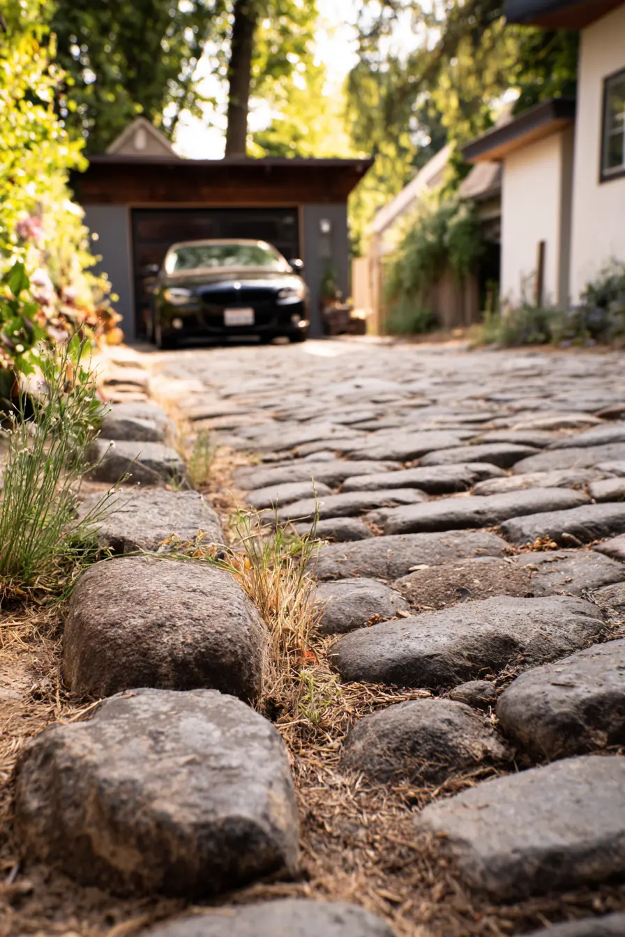Rustic Cobblestone Block Paved Driveway