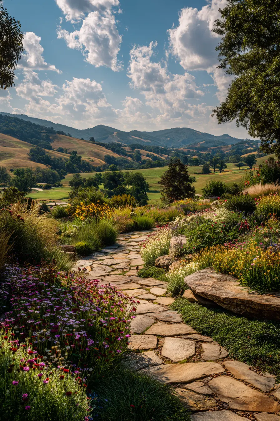 Stone Pathway with Scenic Mountain Views