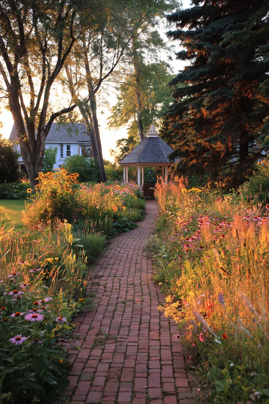 Brick Walkway to a Garden Gazebo
