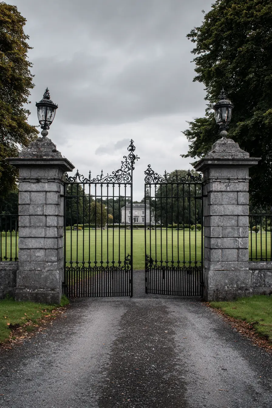Stately Iron Gate with Stone Pillars