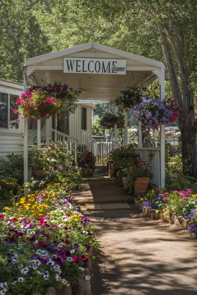 Flower-Filled Entryway for a Mobile Home