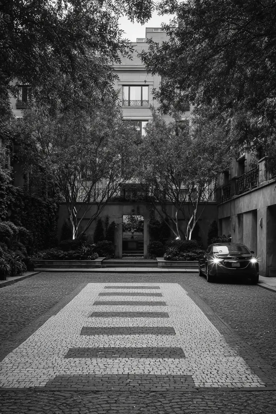 Modern Courtyard Parking Pad with Patterned Paving