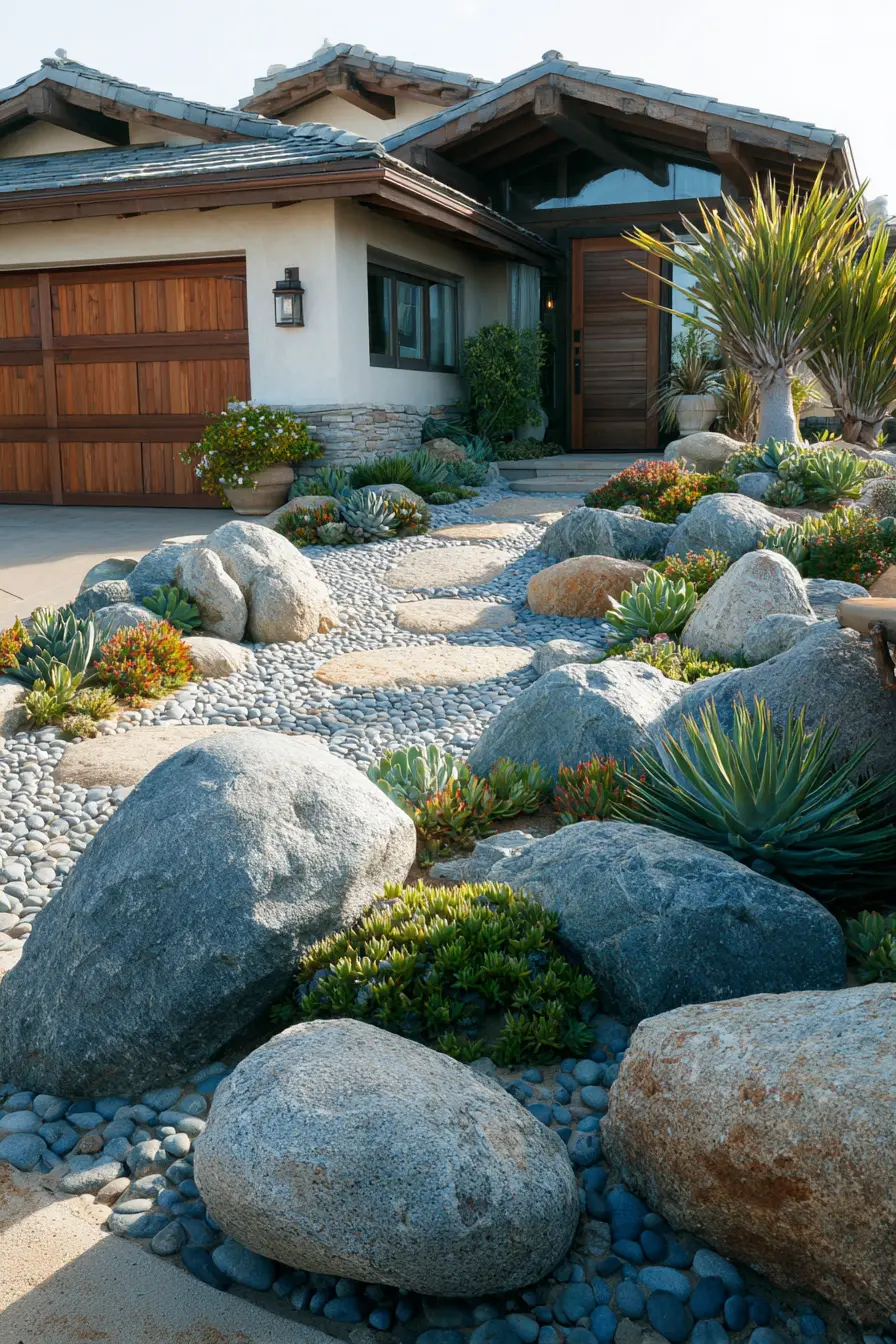 Driveway Island with Desert Rock Garden Style