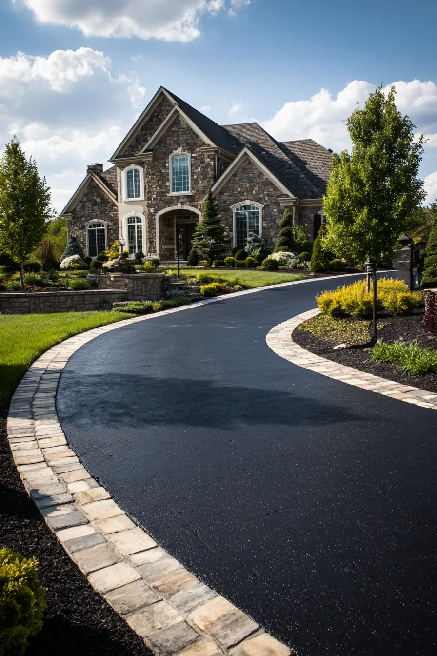 Asphalt Driveway with Stone Border