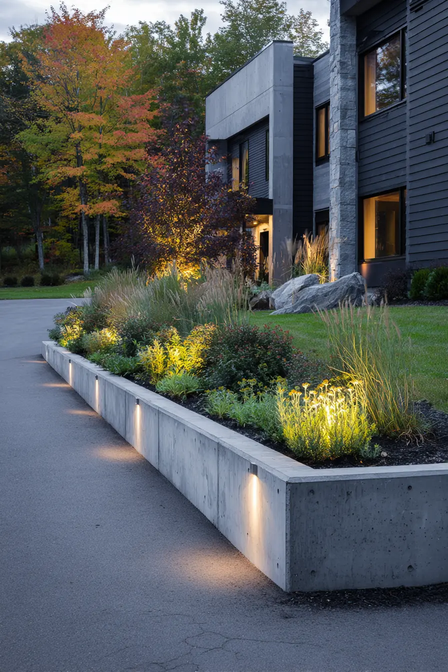 Shared Driveway with Modern Lighting Touch