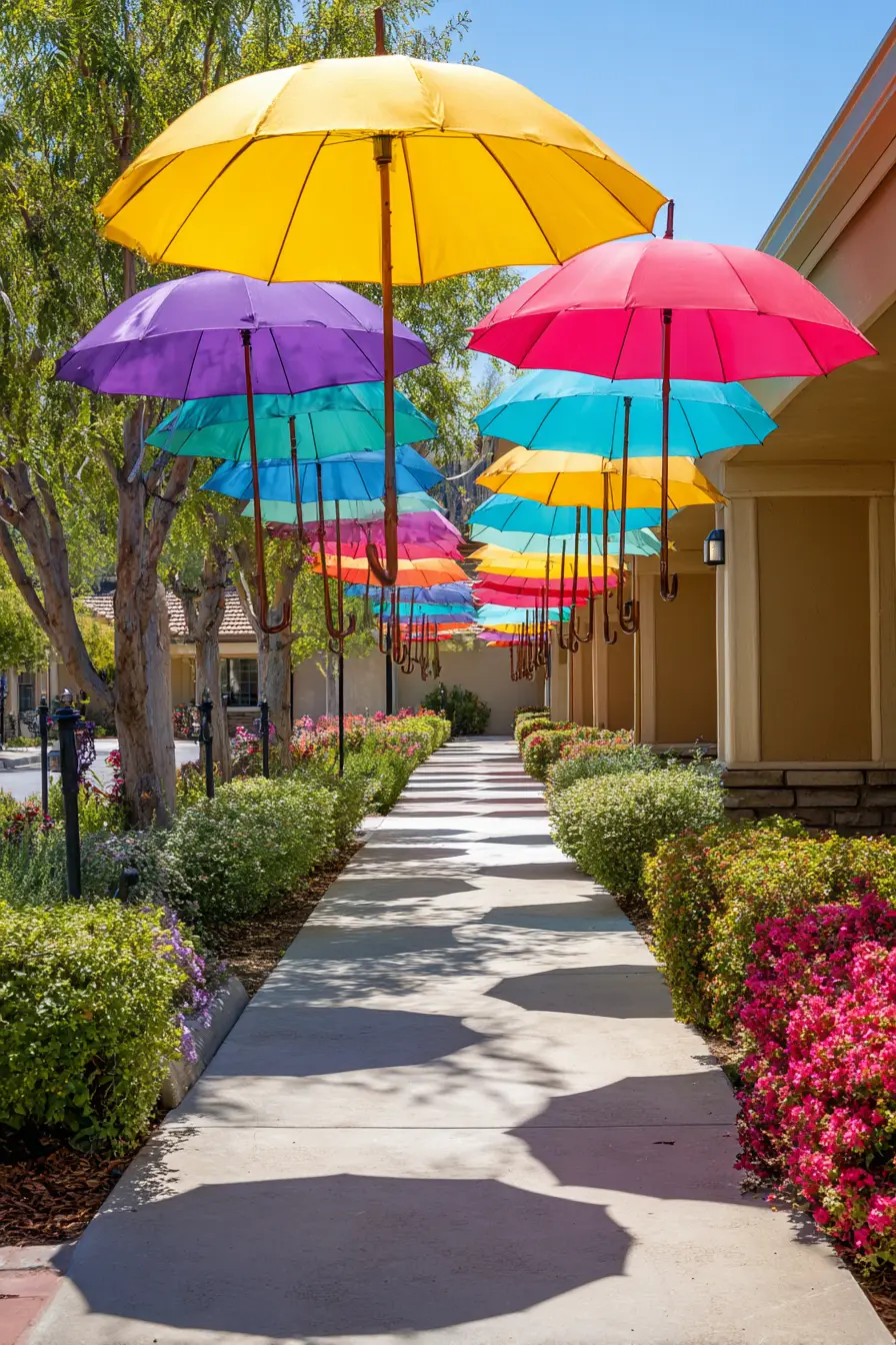 Whimsical Umbrella Canopy for Driveway Shade