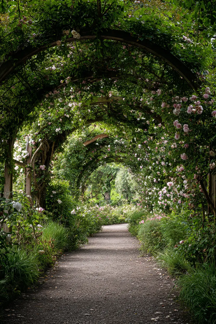 Gravel Pathway Under Rose Arches