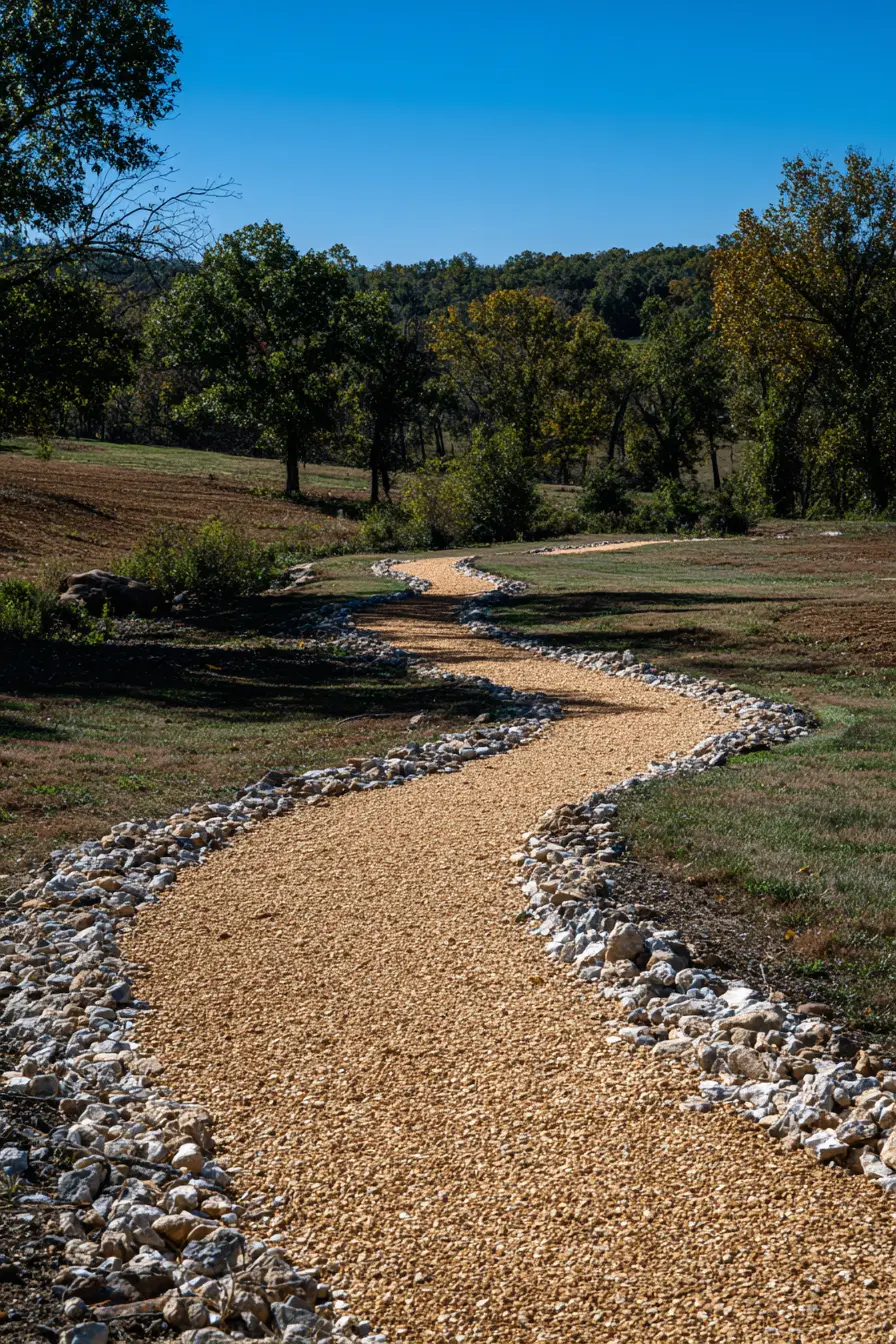 Winding Gravel Driveway with Rock Borders