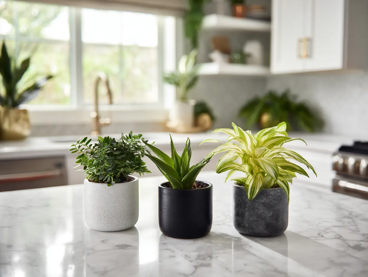 Decorate Your Kitchen Island With Small Potted Plants