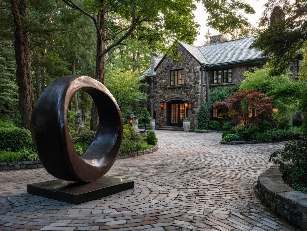 Integrate Garden Art and Sculptures Into the Driveway Landscape