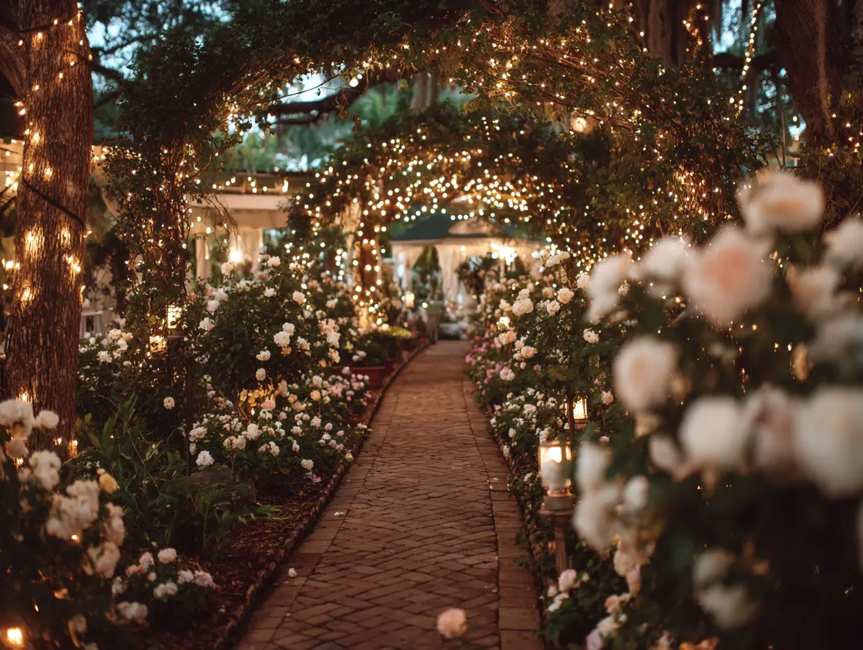Use String Lights to Highlight Flower Beds