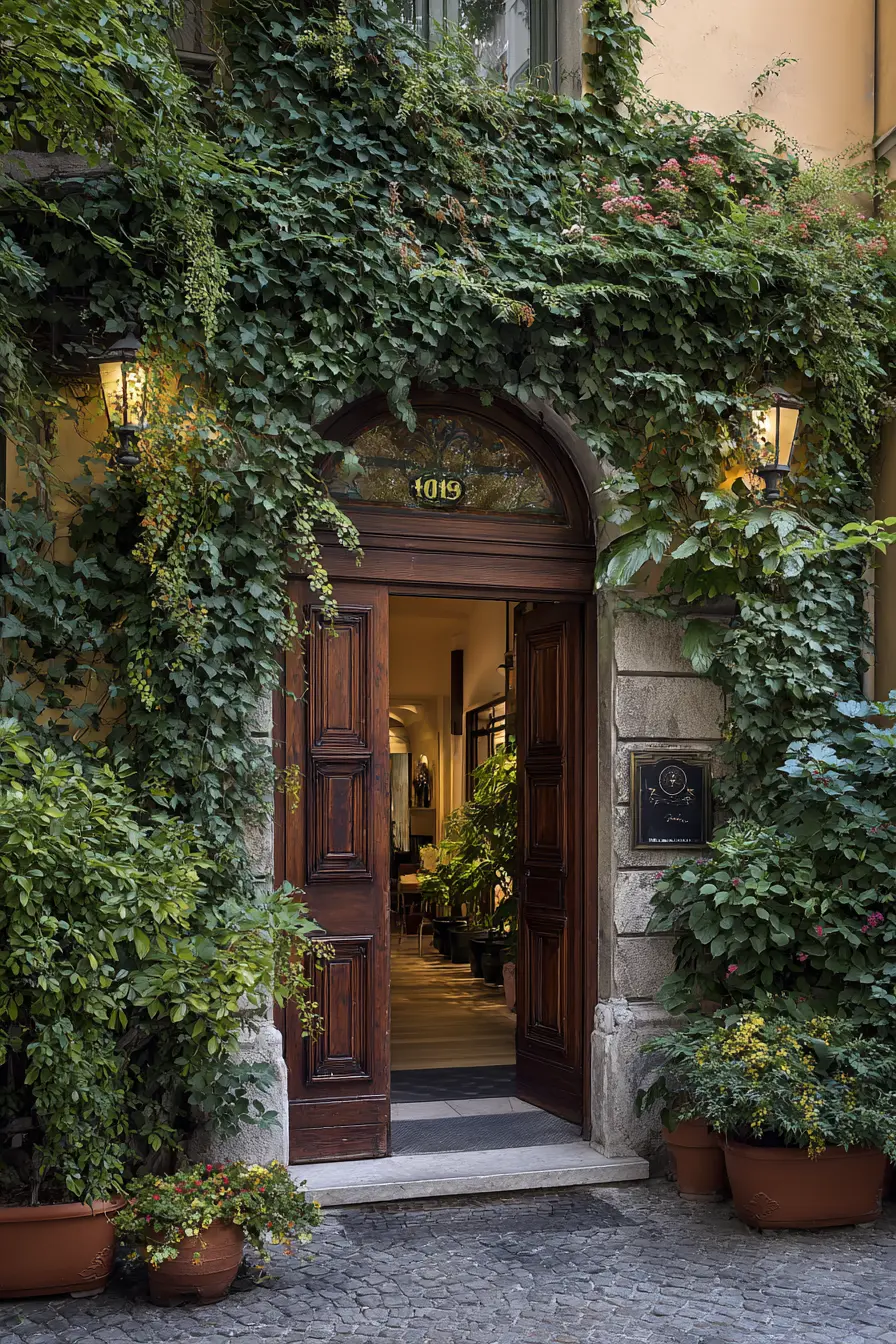 Greenery-Filled Entrance with Classic Charm