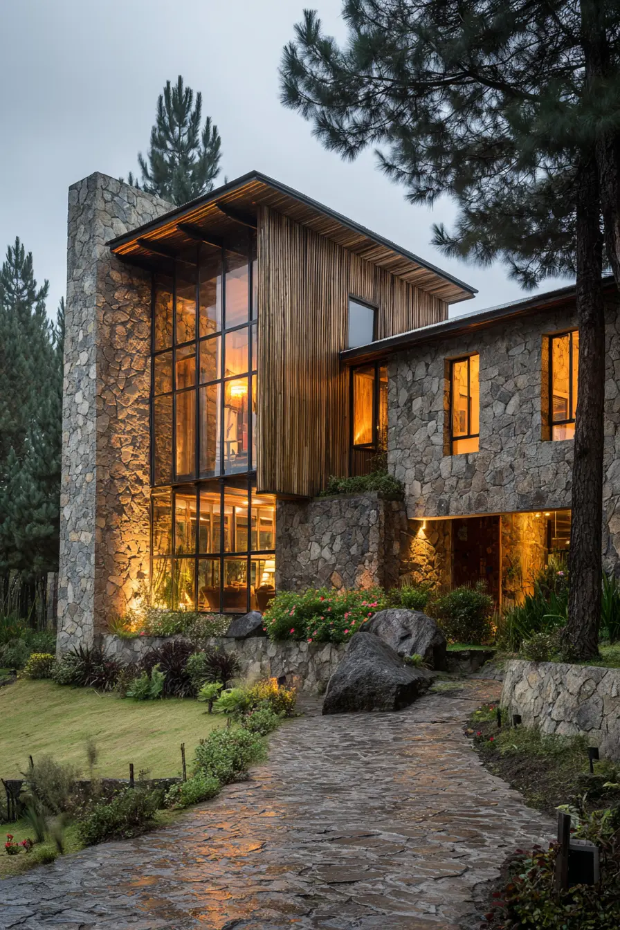 Rustic Two Story Stone House with Modern Flair