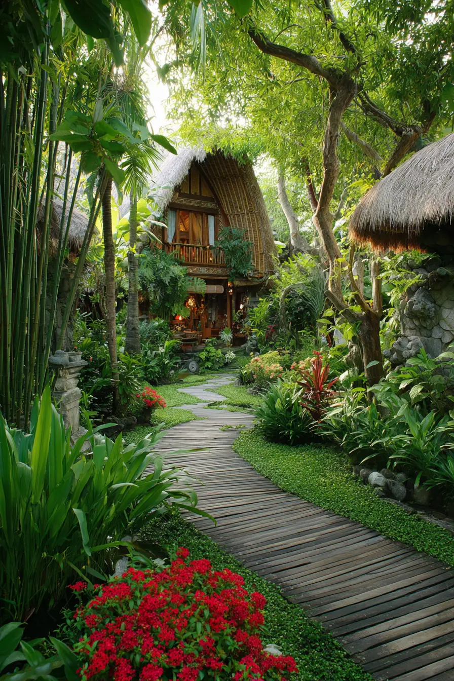 Wooden Pathway Edging for a Tropical Garden