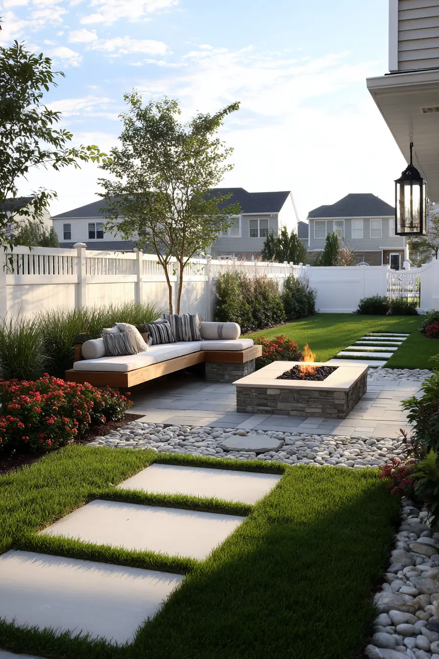 Modern Concrete Walkway with Cozy Fire Pit