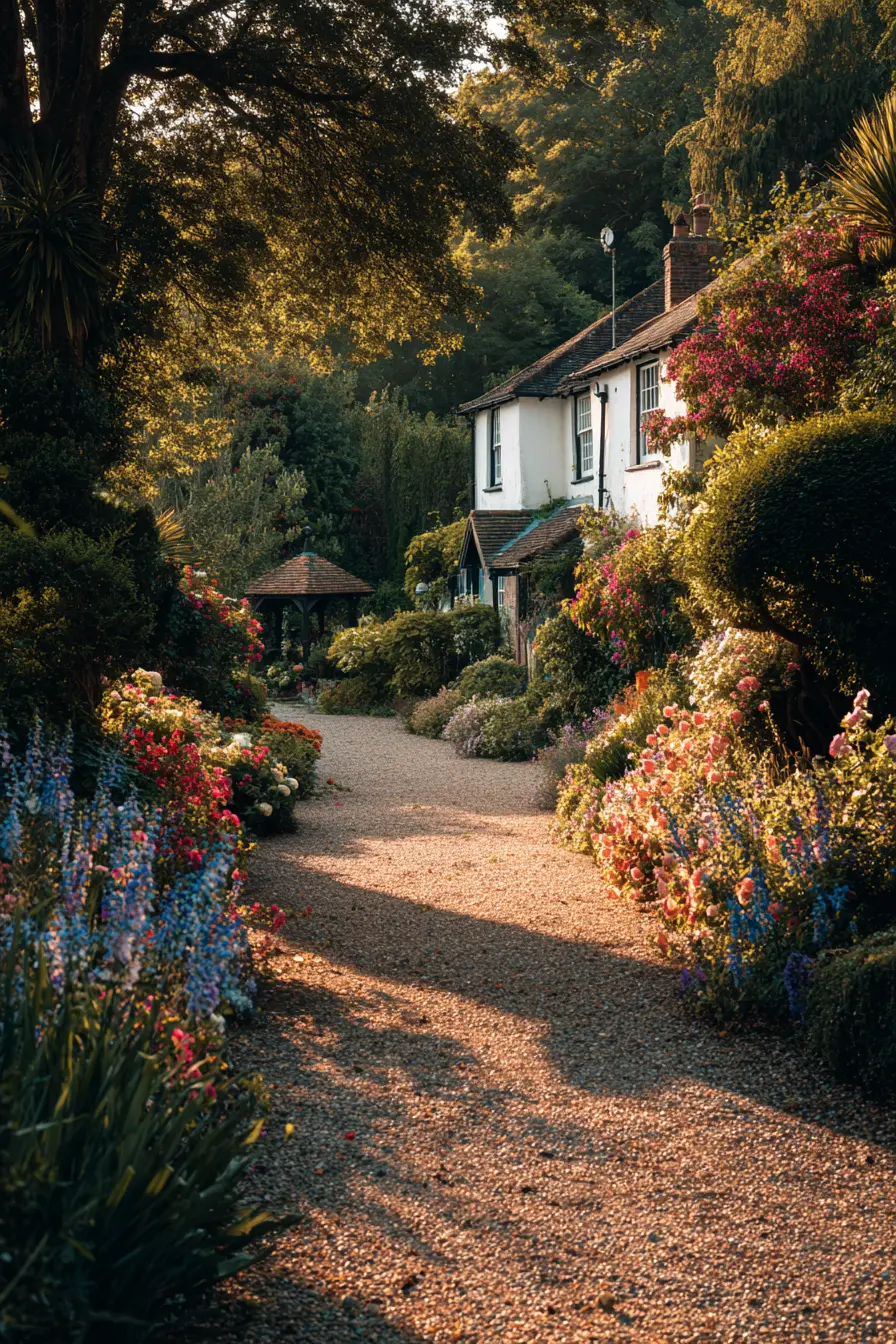Cottage Gravel Driveway with Garden Bloom