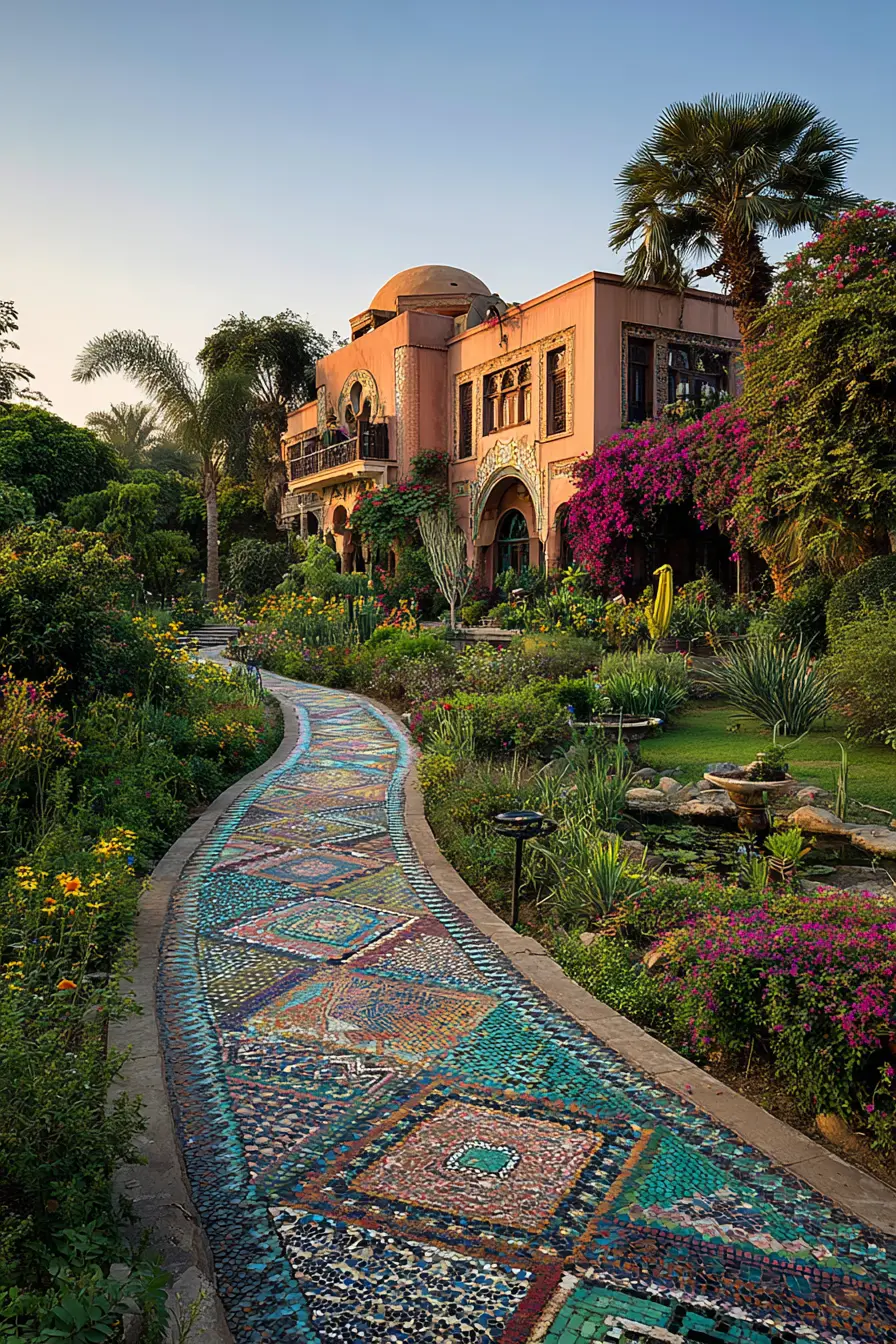 Vibrant Mosaic Pathway Through a Cottage Garden