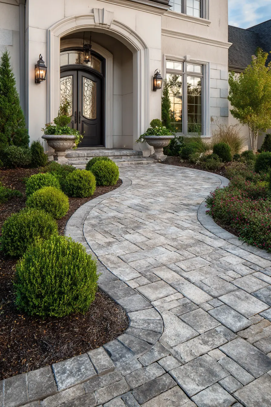 Elegant Curved Brick Paver Walkway
