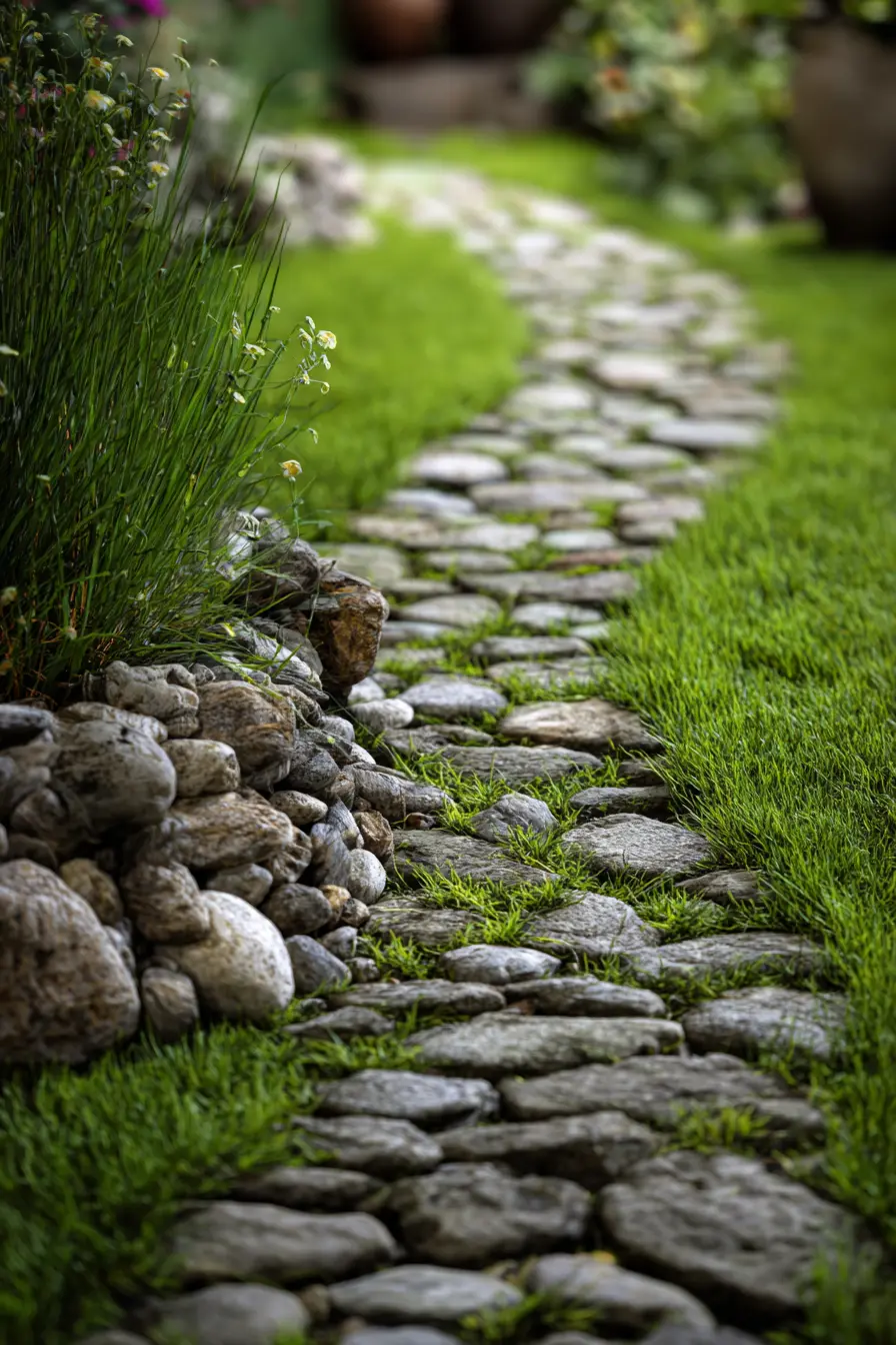 Pebble Stone Pathway with Natural Green Edges