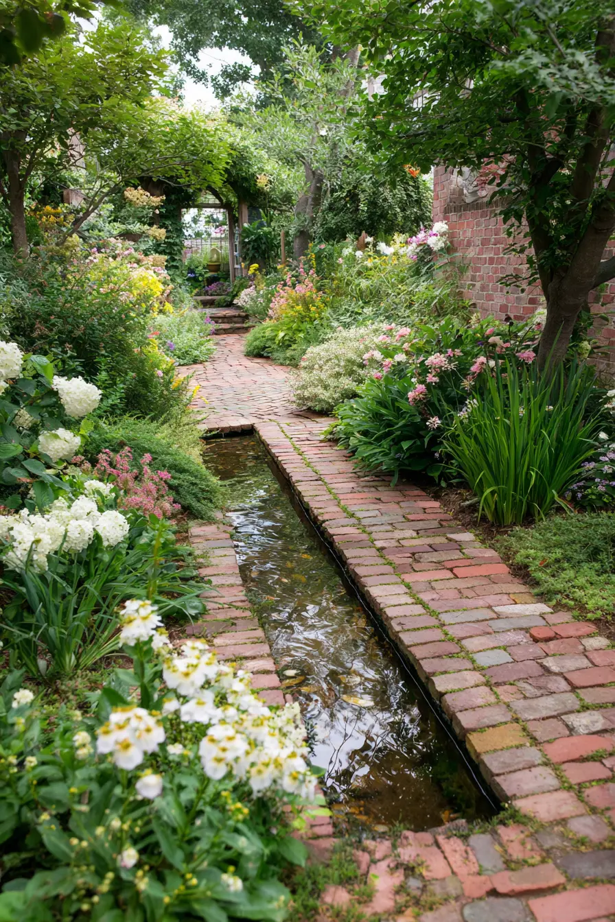 Brick Pavers with a Charming Garden Water Feature