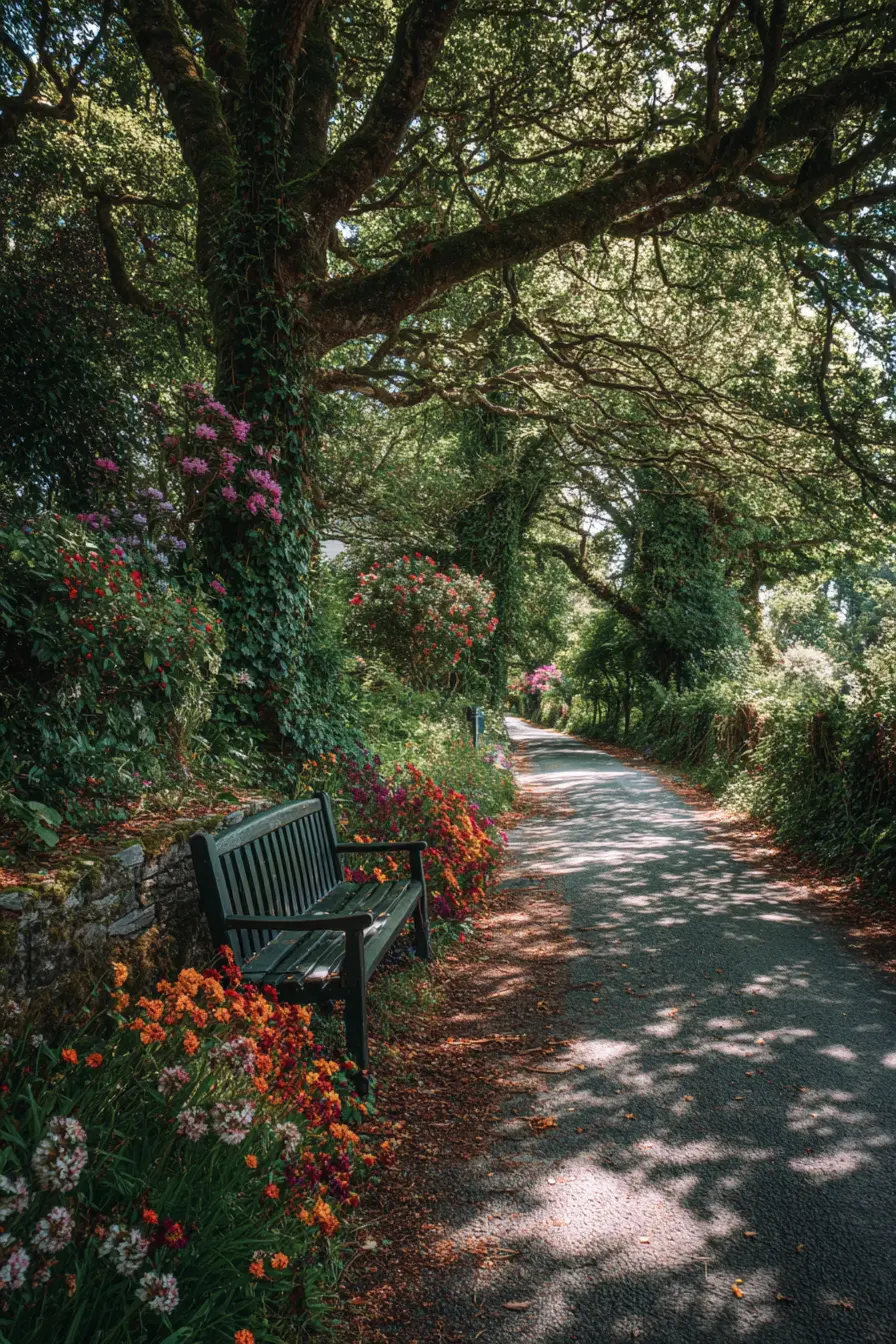 Shaded Driveway with Woodland Garden Charm